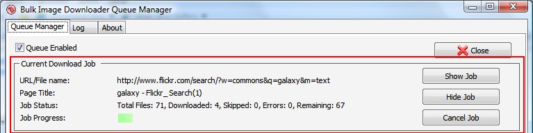 BID Queue Manager Current Job Details